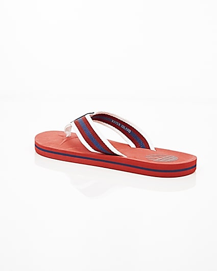 360 degree animation of product Red canvas stripe flip flops frame-19
