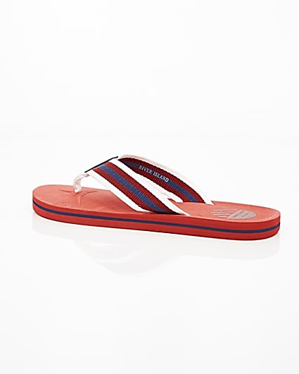 360 degree animation of product Red canvas stripe flip flops frame-20