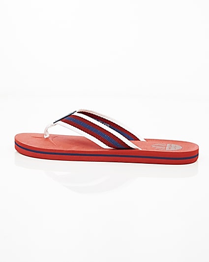 360 degree animation of product Red canvas stripe flip flops frame-21