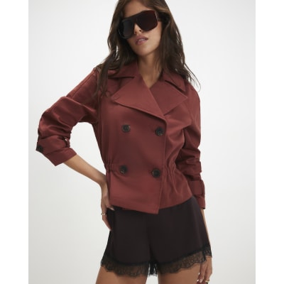 Casual Waisted Crop Trench Jacket
