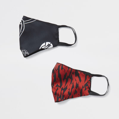 Red chain print face covering pack of 2