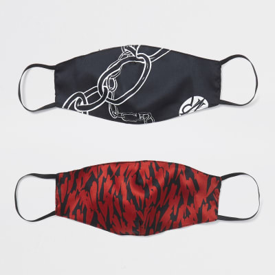 Red chain print face covering pack of 2
