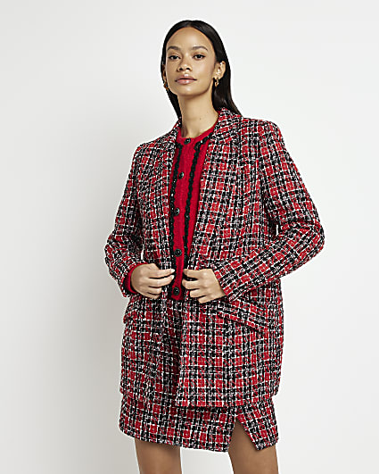 Red check boucle blazer