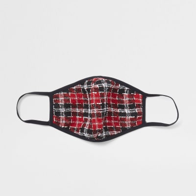 Red check boucle face covering