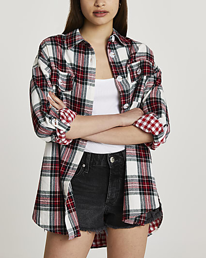 Red check double face shirt
