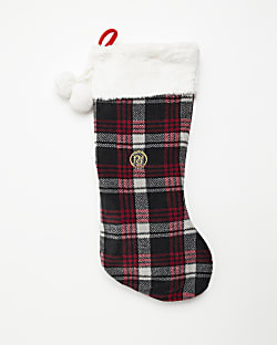 Red Check Faux Fur Family Christmas Stocking