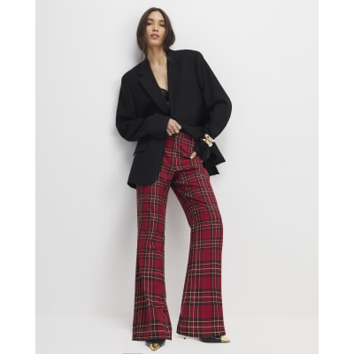 Red Check Flared Trousers