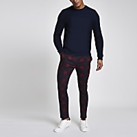 Red check skinny chino trousers