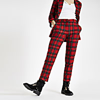 Red check straight leg trousers