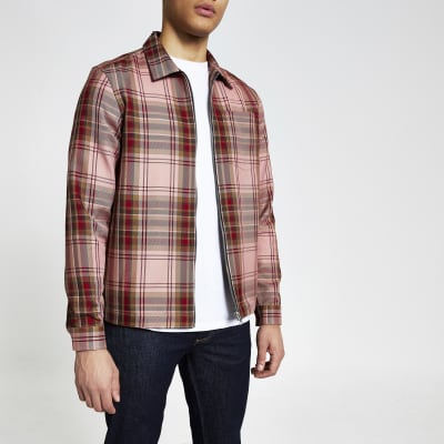 check overshirt with faux shearling