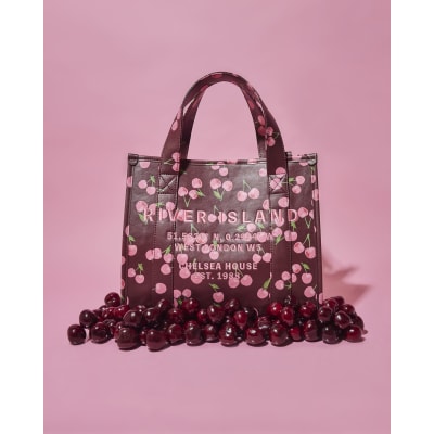 Red Cherry Print Embroidered Tote Bag