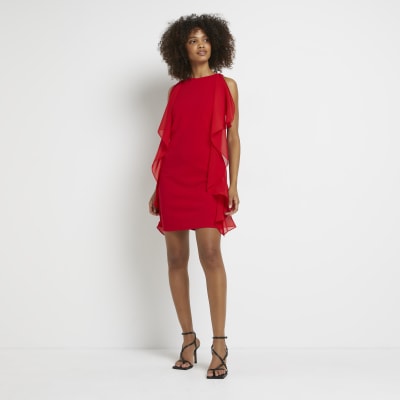 river island red frill dress