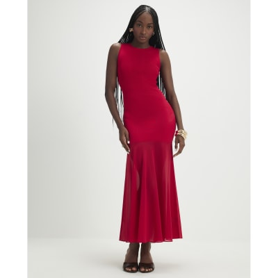 Red Chiffon Hybrid Maxi Dress
