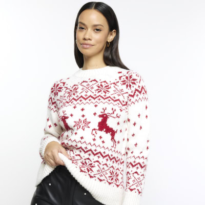 Red Christmas Reindeer Jumper River Island