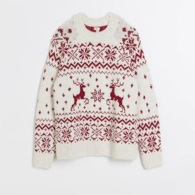 NWT Camii Mia Women's Holiday Sweater Red White Gray Reindeer