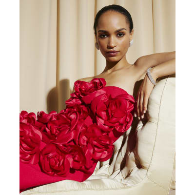 Red Corsage Bandeau Mini Dress