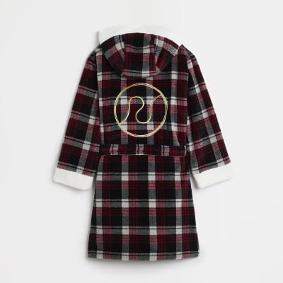 Red Cosy Family Check hooded Dressing Gown River Island