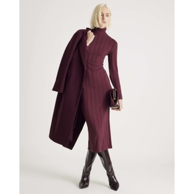 Red Cosy Wide Rib Midi Dress