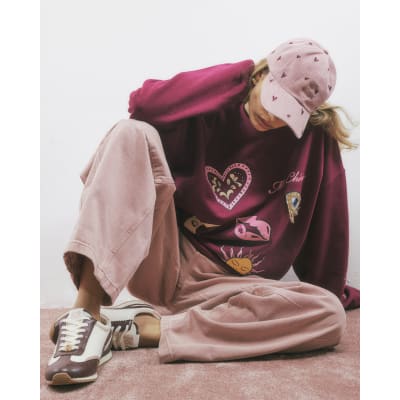 Red Cotton Blend Fun Trim Sweatshirt