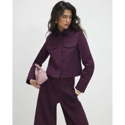 Red Cotton Blend Long Sleeve Boxy Shirt