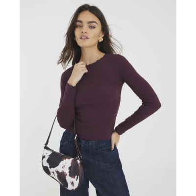 Red Cotton Blend Scallop Trim Top