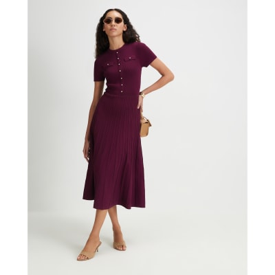 Cotton Pointelle Knit Midi Dress