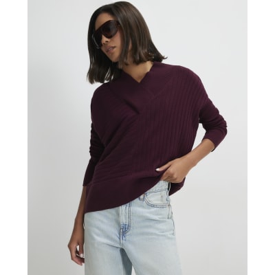 Cotton V Neck Ribbed Jumper