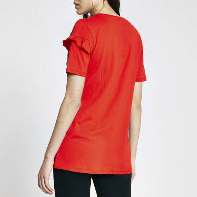 Red 'Couture' frill front t-shirt