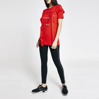 Red 'Couture' frill front t-shirt