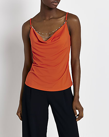 Red cowl neck cami top