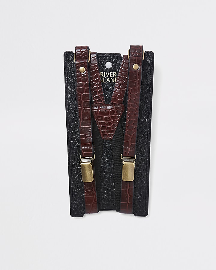 Red croc leather belt braces