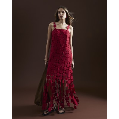 strapless open back dress Crochet Cut Out Dress in Red – marsthelabel main image 0