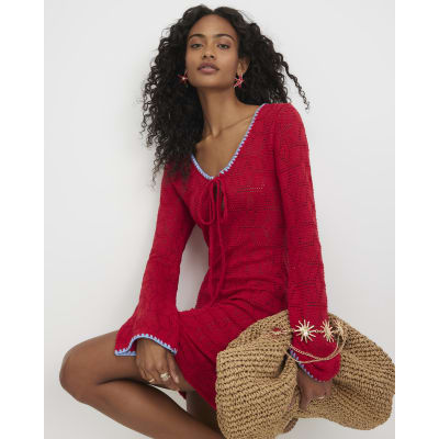 Red Crochet Whipstitch Mini Dress | River Island