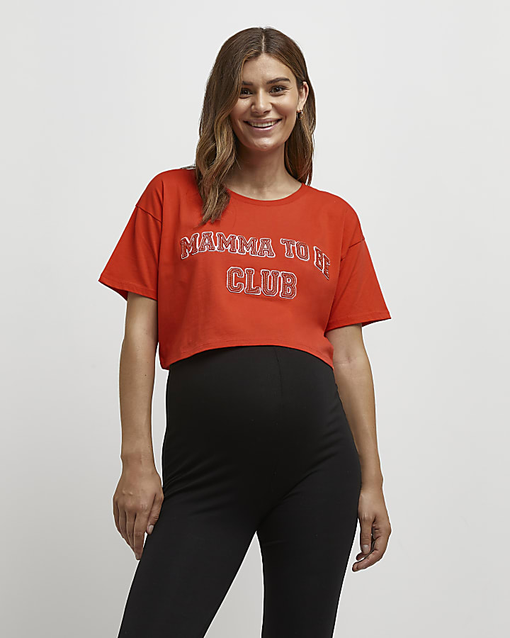 Red cropped maternity t-shirt