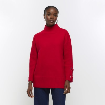 Red cuff detail jumper | River Island