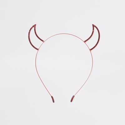 Red diamante devil horn headband