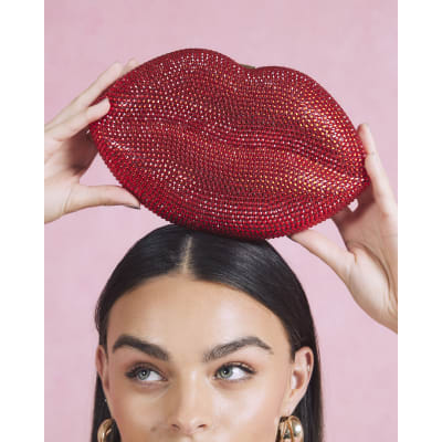 Red Diamante Lips Clutch Bag