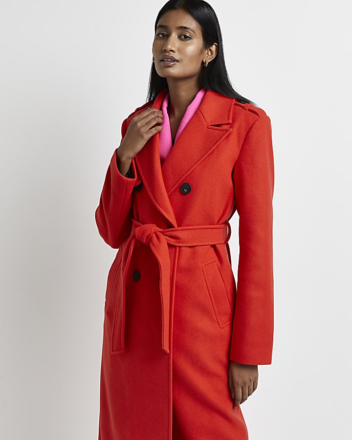 Red Double Ted Belted Trench Coat, Red Short Belted Trench Coat