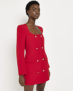 Red double breasted blazer dress