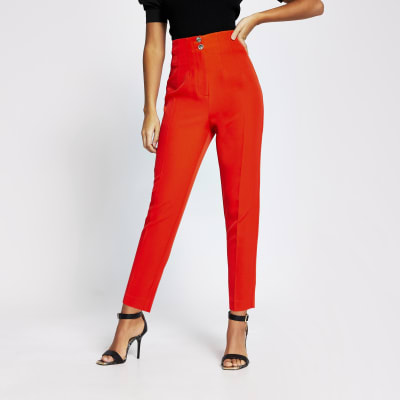 Red double button cigarette trousers 