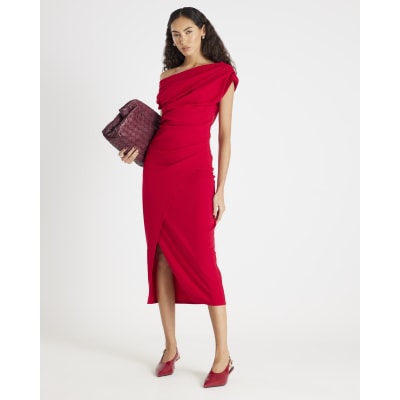 Red Drape Midi Dress