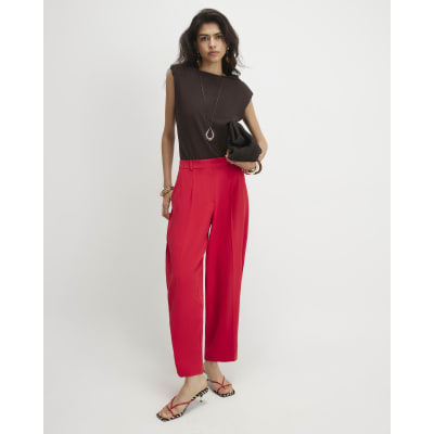 Red Drapey Tapered Trousers