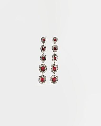 Red embellished drop earrings