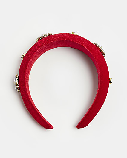 Red embellished velvet headband