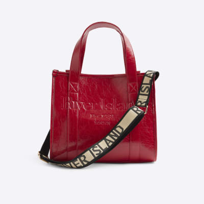 Red embossed tote bag River Island