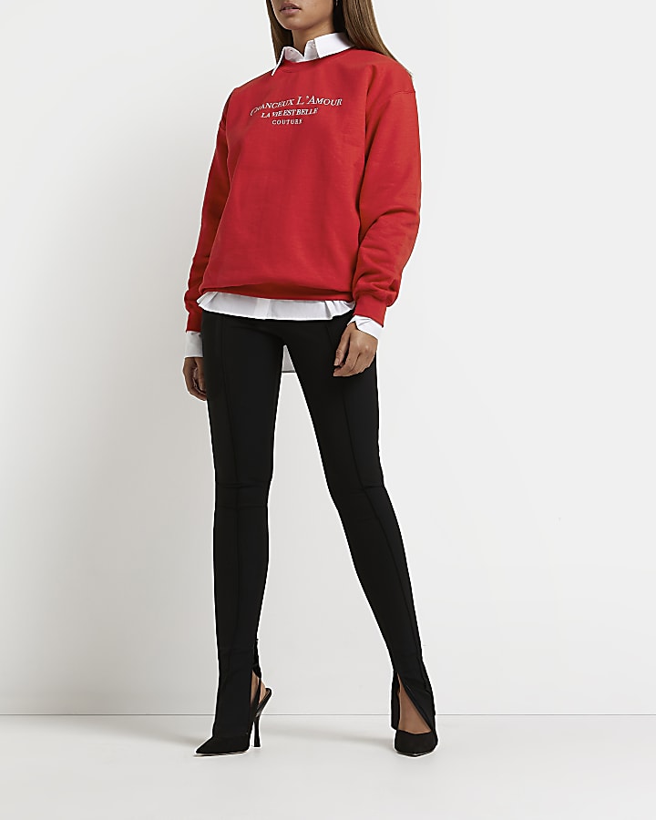 Red embroidered sweatshirt