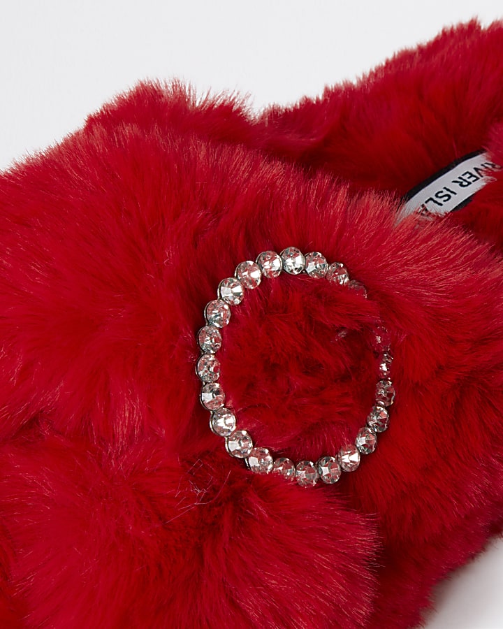 Red faux fur slippers