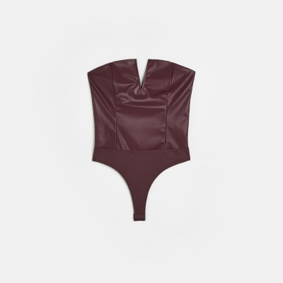 Red faux leather bodysuit River Island