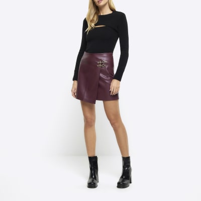 River island clearance red leather skirt