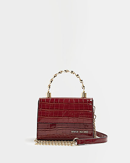 Red faux leather croc cross body bag
